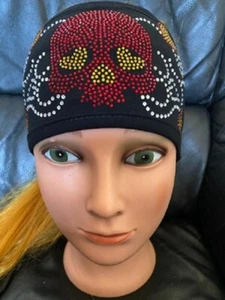 Flower Skull Red/Gold / Opening in the back by Rhinestone Headbands The Best! - Picture 1 of 2