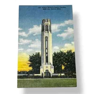 Tarjeta postal Nancy Browns Peace Carillon Belle Isle Detroit Michigan tarjeta de lino C521 - Imagen 1 de 2