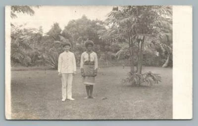 Botanical Gardens Men FIJI Antique Suva RPPC Real Photo Postcard 1910 - Image 1 of 2