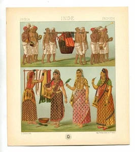 Antique Print Litho INDIA BRAMIN FUNERAL WOMEN W WASH 1888 Le Costume Historique - Picture 1 of 2