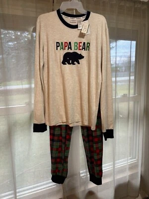 Dearfoams Juego de pijamas familiares a juego de oso a cuadros para hombre, 2 piezas, talla pequeña Foto 1 de 2