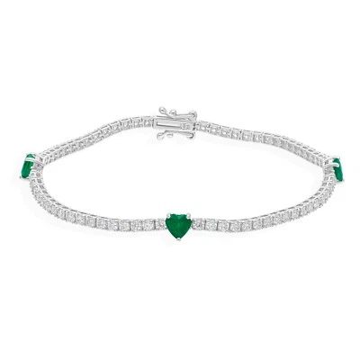 3.22 TCW Sambianischer Smaragd Herz Si / H Diamant Kette 18k Weiss Gold Tennis - Bild 1 von 4