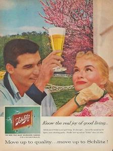1959 Schlitz Beer Couple Farm Ranch Scene Real Joy Good Living Vintage Print Ad - Picture 1 of 1