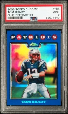 2008 Topps Chrome Tom Brady Blue Refractor TC3 New England Patriots PSA 9 Mint - Image 1 of 2
