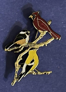 Vintage Cardinal Chickadee Goldfinch Brooch Lapel Pin Fish Fine Enamels - Picture 1 of 5