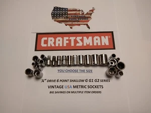 Vintage Craftsman 1/4" Drive Metric 6 Pt Shallow Socket G G1 G2 You Choose USA - Foto 1 di 50