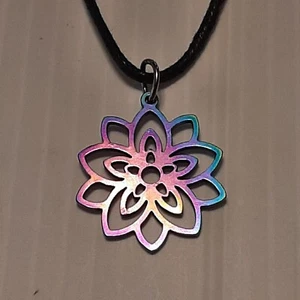 FLOWER Rainbow Stainless Pendant Charm / 26" Adjustable Necklace - Picture 1 of 4