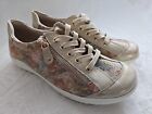 Pavers Women's Gold Floral White Zip Detail Lace-Up Trainers Size Uk 6/39