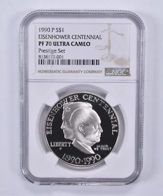 1990-P Eisenhower Commemorative Dollar Prestige Set PF70 UCAM NGC Brown Label - Image 1 of 4