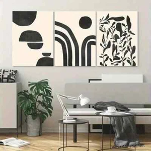 3pcs Abstract Leaf Neutral Tones Geometric Shapes Metal Print Ready to Hang Art - Bild 1 von 7