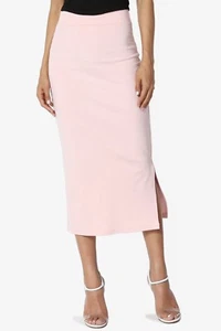 TheMogan Womens Side Slit High Waist Stretch Knit Mid Calf Long Pencil Skirt - Picture 1 of 194