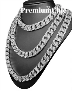 ICED Hip Hop Silver Plated Miami Cuban Choker Chain CZ Necklace or Bracelet - Picture 1 of 15