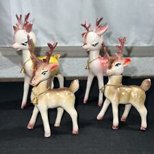 Vintage Reindeer Retro Plastic Brown/Pink Deer Figurine Christmas Lot Of 4