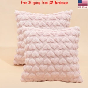 Pink 2Pcs Valentines Throw Pillow Covers 18x18 inch Heart Throw Pillow Cases - Picture 1 of 5