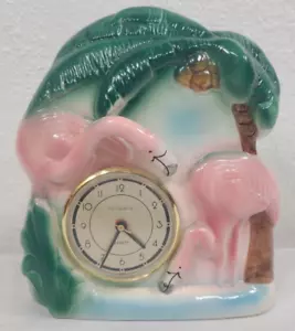 Vintage 1986 Sarsaparilla Wackelkopf rosa Flamingos Uhr 5 & Dime Japan funktioniert - Bild 1 von 15