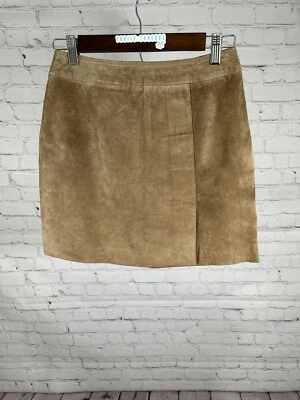 ESPRIT Brown Leather Suede Front Slit Pencil Straight Mini Short Skirt Women 3/4 - Image 1 of 4