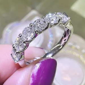 NEW 4.0mm Round Cut CREATED Half Eternity Wedding Band Ring 14k White SILVER - Picture 1 of 5