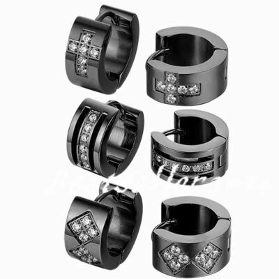 6 шт. мужские женские CZ инкрустированные кольца из нержавеющей стали хагги серьги пирсинг ювелирные изделия - Изображение 1 из 4