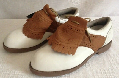 NUEVO Zapatos de golf Wilson Staff de cuero blanco/marrón con tacos para mujer talla 5 Foto 1 de 4