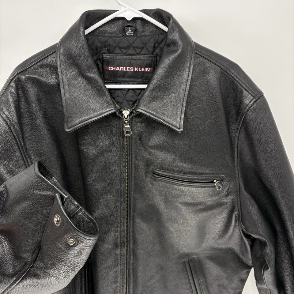 Jaqueta de couro genuíno preta lisa Charles Nr casual empresarial Y2K masculina G - Imagem 1 de 4