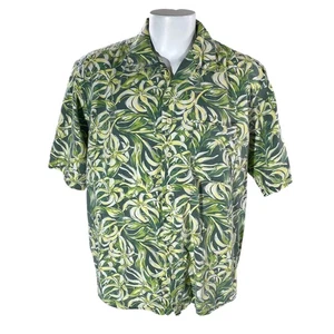 J. Crew Hawaiian Shirt LT Floral Tropical Flowers Green Yellow Black - Picture 1 of 6
