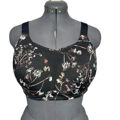 Sujetador deportivo Livi Active Lane Bryant impacto medio sin aros 38DDD negro floral Foto 1 de 3