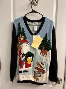 The Quacker Factory Womens Cardigan Medium Hidden Buttons Christmas Santa Cute - Picture 1 of 6