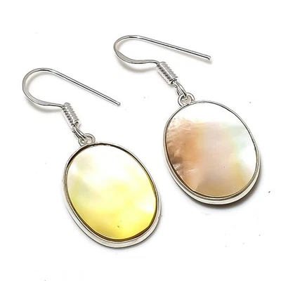 Natural Mother Of Pearl Gemstone 925 Sterling Silver Earring 1.58" Gift W271 - Изображение 1 из 4