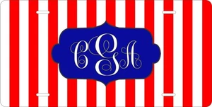 Red Stripe 2 Custom Monogram License Plate Car Motorcycle Bike Key Chain - Picture 1 of 4