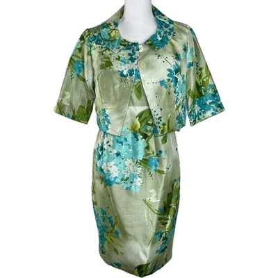 NEW Y2K Robbie Bee 2 Pc Jacket Dress Set Size 18 Turquoise Floral Wedding Mother - Image 1 of 4