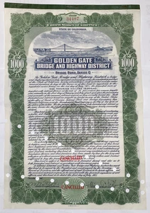 Original GOLDEN GATE BRIDGE $1000 Construction Bond Series C 1935/1971 #34487 - Picture 1 of 2