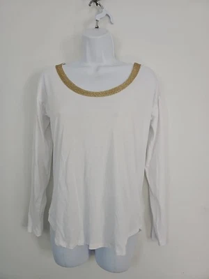 Pullover Michael Kors Blanco Top Dorado Brillante Escote Redondo Talla XS Manga Larga Foto 1 de 4
