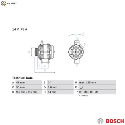 ALTERNATOR 0 986 048 781 FOR FIAT FIORINO/MPV/Box/Body/MPV GRANDE/PUNTO/Van 1.2L - Image 1 of 4