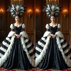 Mittelalter viktorianisch Königin Ballkleid ausgestellte Ärmel schwarz-weiß Abendkleid - Bild 1 von 10