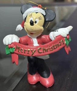 Walt Disney Minnie Mouse Holding Merry Christmas Banner Molded Ornament 4" Tall - Picture 1 of 5