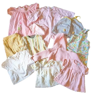 Lot Of Vintage Baby Clothes Infant Girl Dress Overalls Tops Bonnet Bib Carters - Picture 1 of 19
