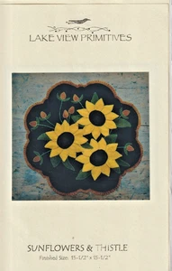 Sunflower & Thistle - QUILT PATTERN - Lake View Primitives - 15 1/2" x 15 1/2" - Picture 1 of 4