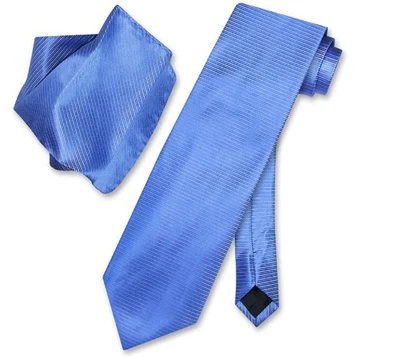Antonio Ricci NeckTie Handkerchief Blue with Light Blue Ribbed Lines Neck Tie - Image 1 of 2