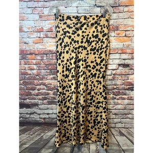 NEW olivaceous tan black animal print slip satin kia midi skirt women's large - Picture 1 of 7