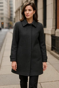 VTG Jones New York Heathered Melton Wool Coat Womens 44 Gray Minimalist Made USA - Picture 1 of 13