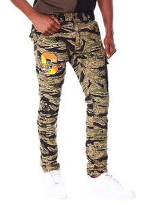 Smoke Rise Men's Chenille Embroidered Slim Cargo Pants Tiger Camo - Picture 1 of 7