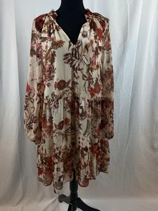 H&M Damen Gr. 6 Lagenlook Rüschen Langarm Chiffon Midikleid Herbst Blumenmuster - Bild 1 von 11