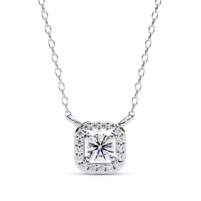 2/7 Ct Round Diamond Halo Solitaire Pendant Necklace 14K White Gold Lab Grown - Image 1 of 4