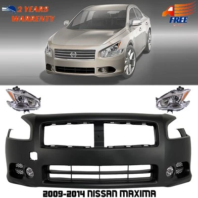 Front Bumper Cover Fascia & Headlight Assembly Kit For 2009-2014 Nissan Maxima — 第 1/4 张图片
