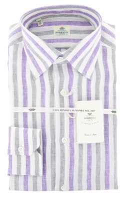 Camisa Luigi Borrelli a Rayas Púrpura - Delgada - (80B4953) Foto 1 de 4