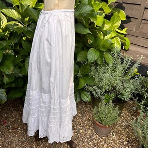 Vintage white cotton skirt underskirt broderie anglaise flounce pleats petticoat - Picture 1 of 12