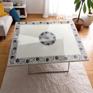 Rectangle Shape Marble Dining Table Inlay Floral Semi Precious Stone Sofa Center - Picture 1 of 9