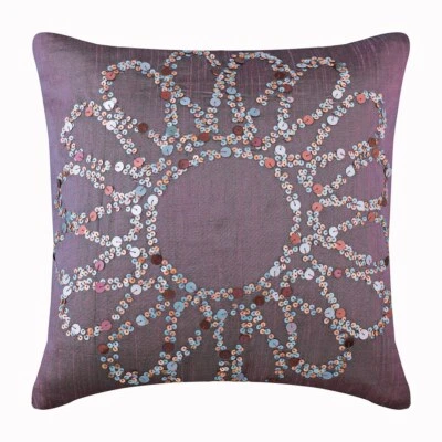 Square Decorative Pillow Cover Purple 16"x16", Sofa Decor Silk - Plum Blossom - Image 1 of 3