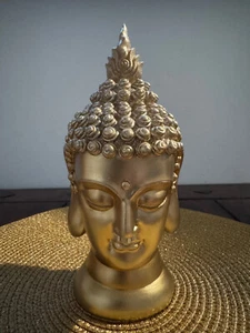 Buddha Kopf gold Skulptur Feng Shui Deko Figur Polyresin 19 cm Neu - Bild 1 von 3