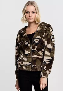 Urban Classics Women's Faux Fur Camo Teddy Jacket - Picture 1 of 7